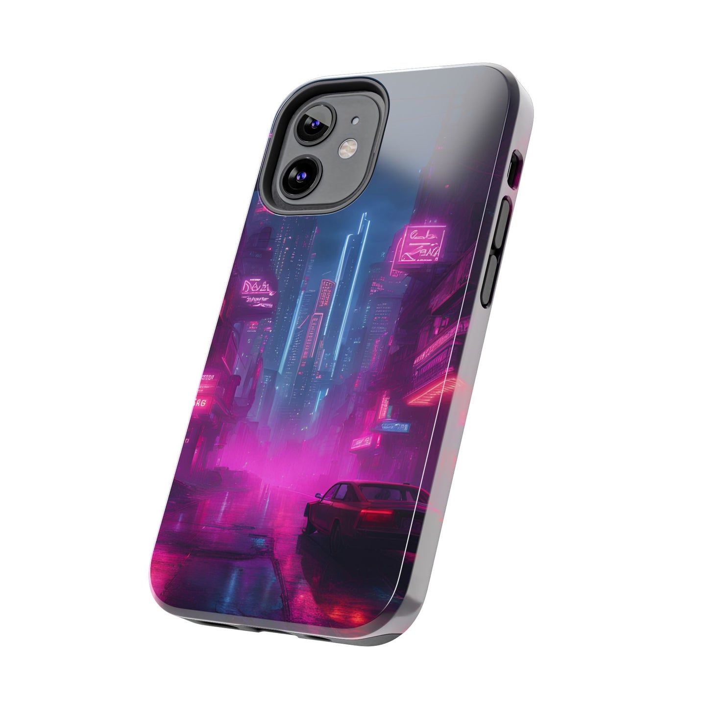 Cyberpunk Neon in a Dystopian Theme Phone Case with Lofi Aesthetic and Robotic Vaporwave Landscape