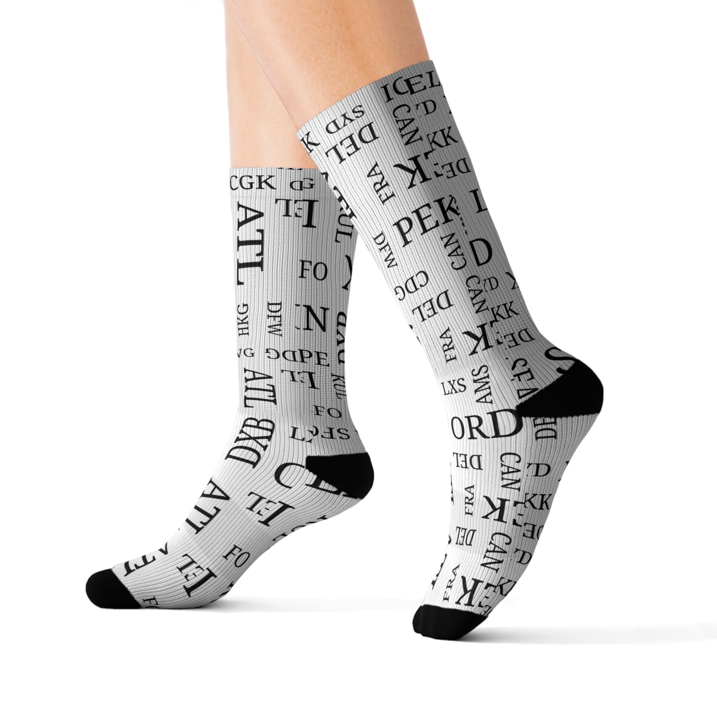 Conversation Starting Cushy Travel Socks With Airport Code Pattern