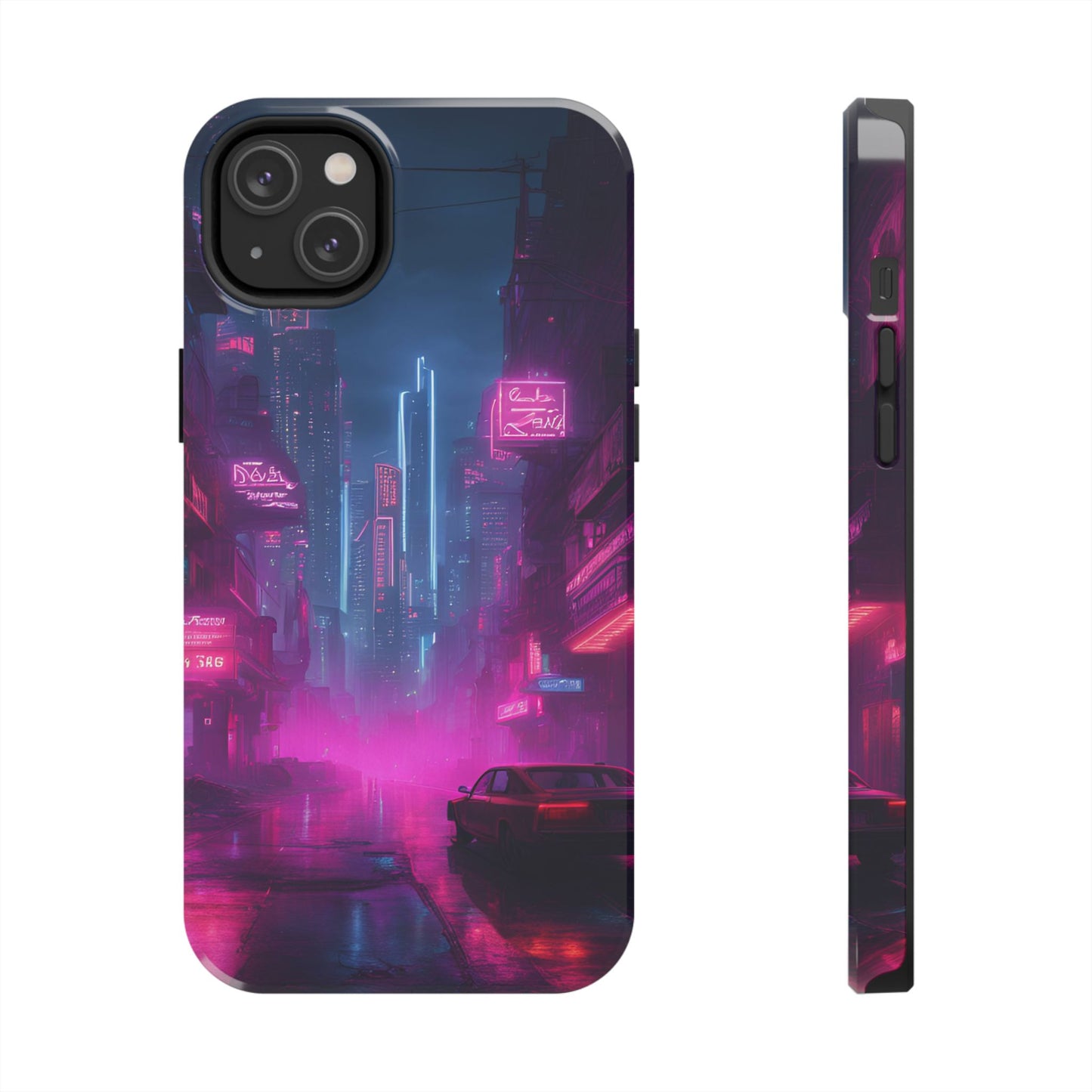 Cyberpunk Neon in a Dystopian Theme Phone Case with Lofi Aesthetic and Robotic Vaporwave Landscape