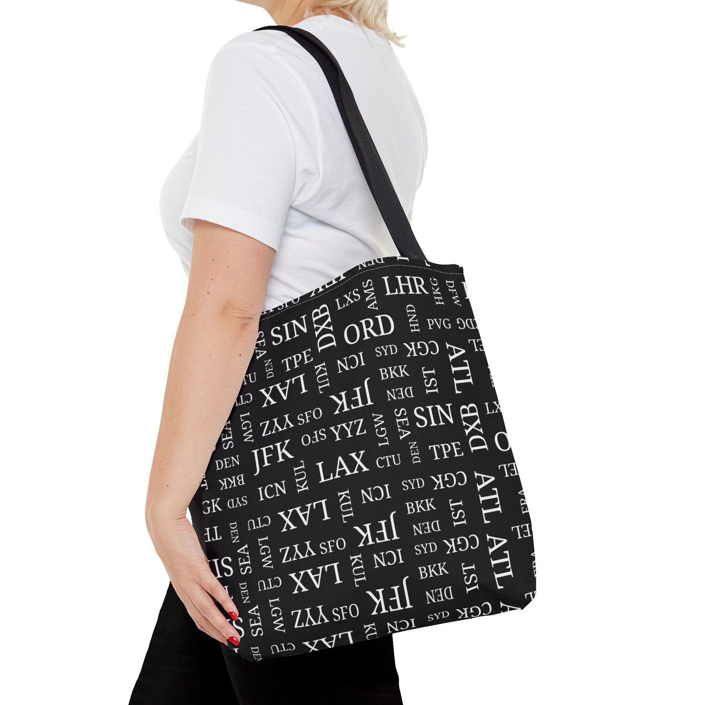 Black, Airport Code Designer Tote Bag Accessory for Travel Lovers