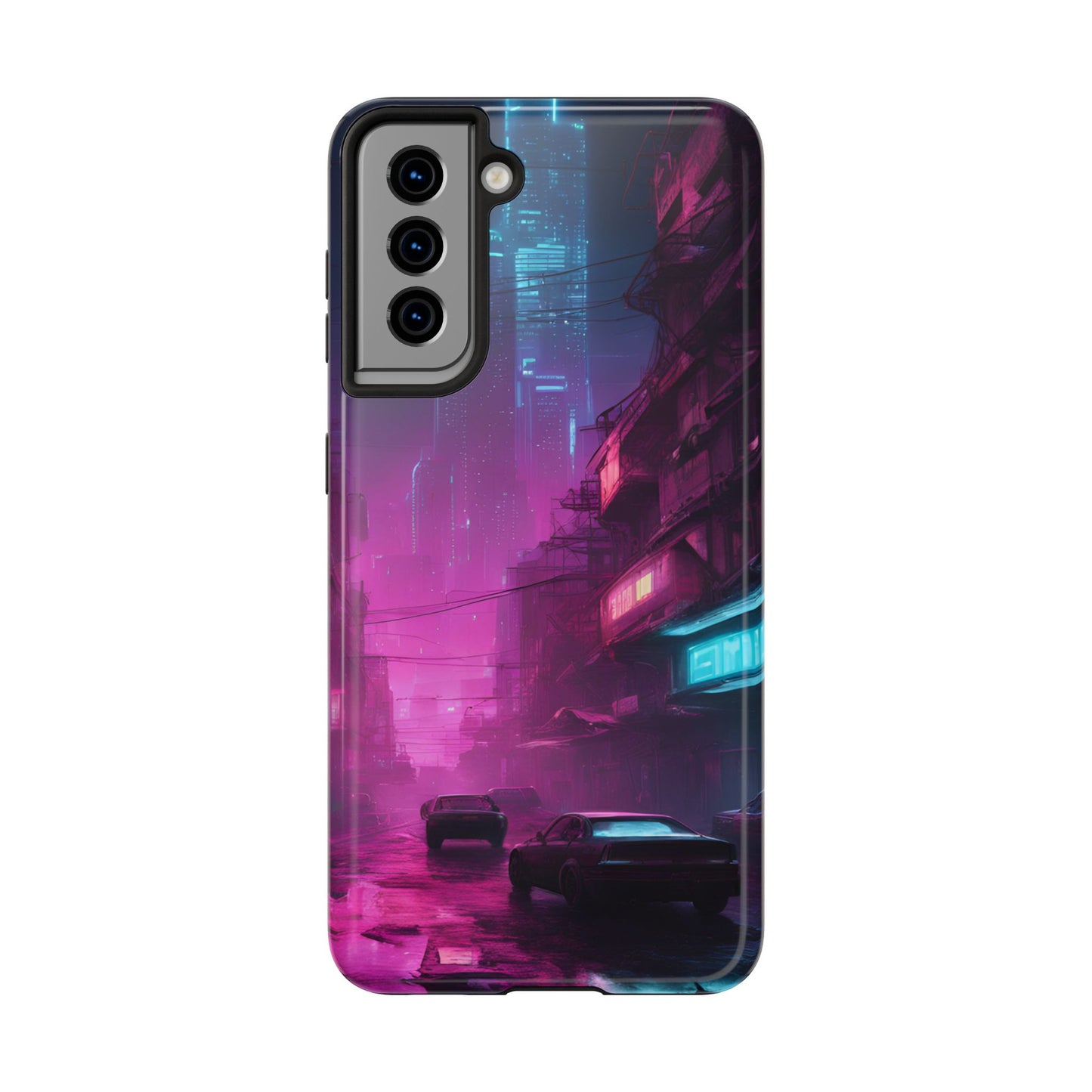 Cyberpunk Alley in Dystopian City Themed Phone Case with Lofi Aesthetic and Robotic Vaporwave Feel