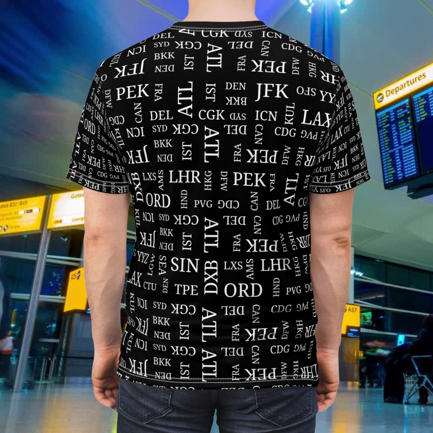 Signature Black Airport Code Premium Travel Lover's Tee With All Over Printing - Best Airports for  Planespotting