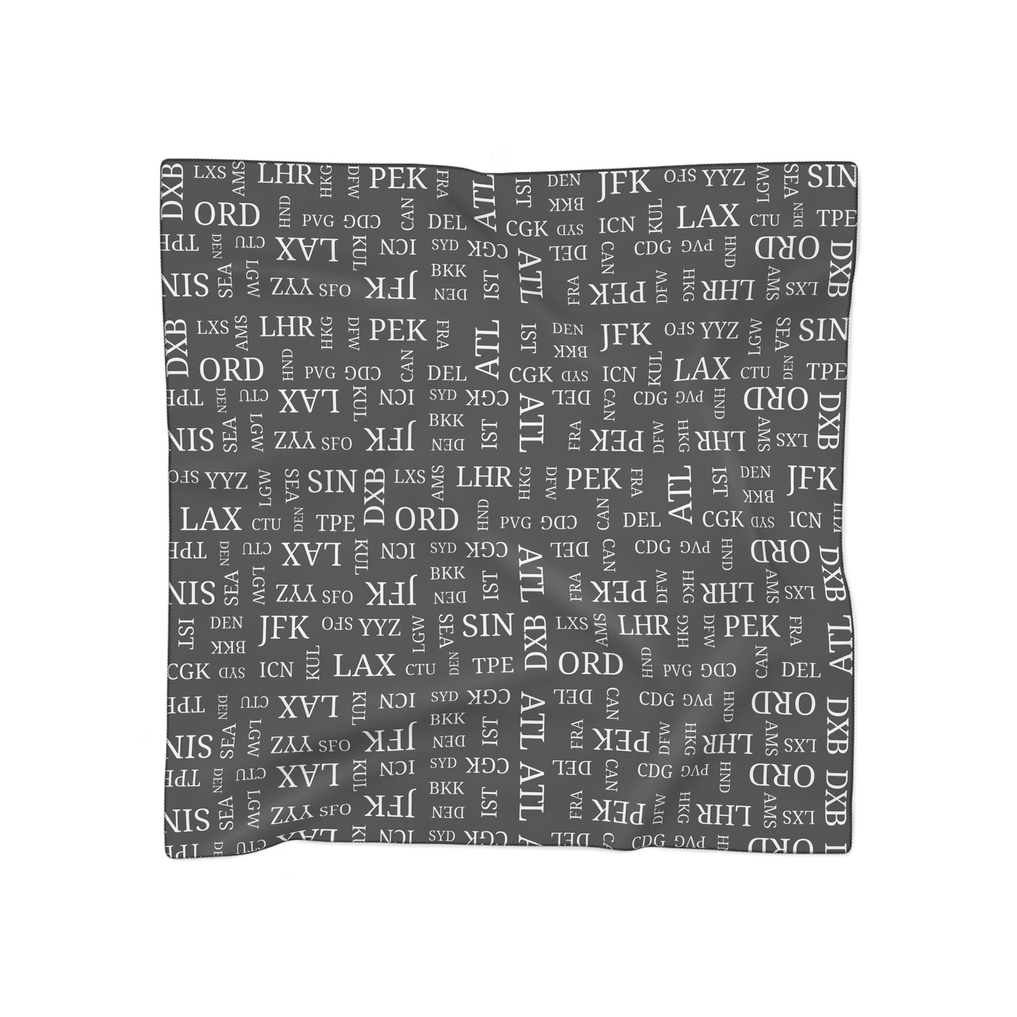 Poly Scarf Black with Best International Airports, IATA Codes,Travel Gift, Travel Accessories