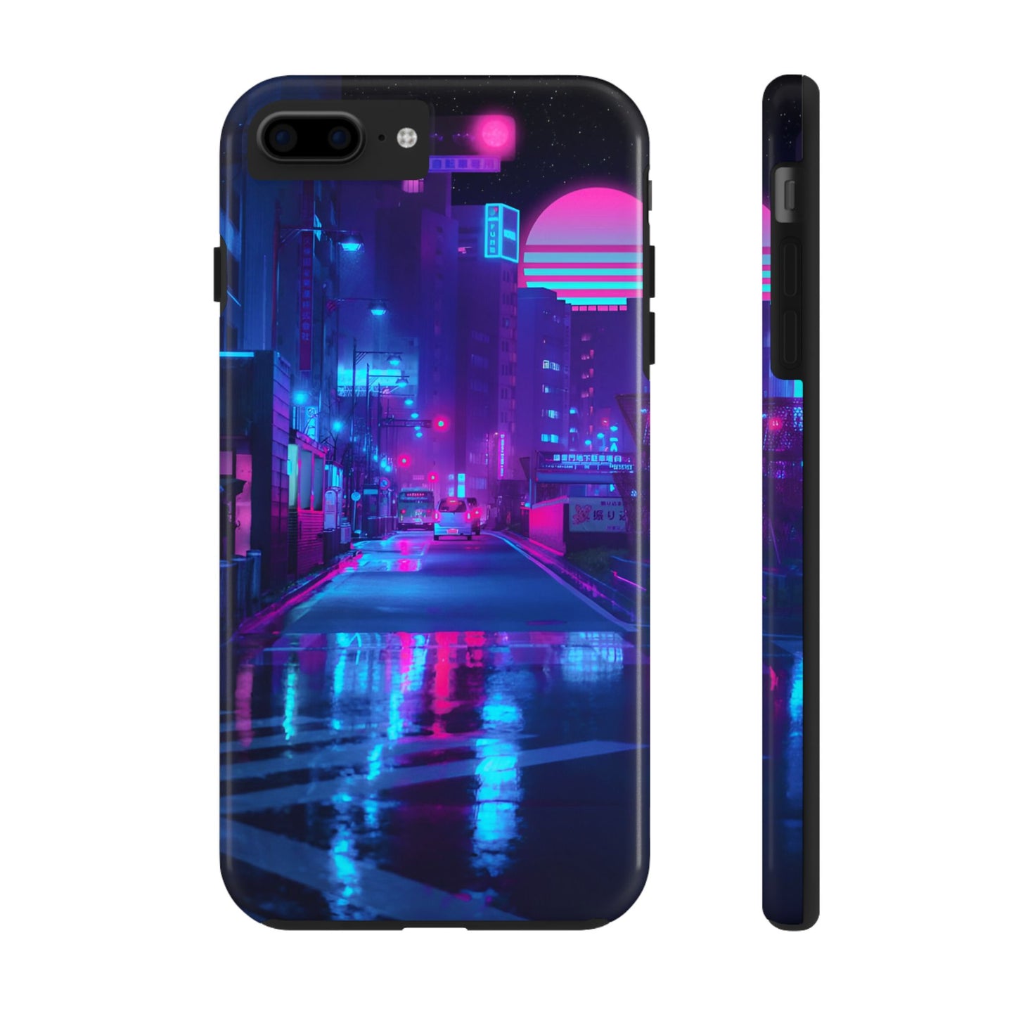 Cyberpunk Street, Dystopian Cyberpunk themed Phone Case with Lofi Aesthetic and Robotic Vaporwave Landscape