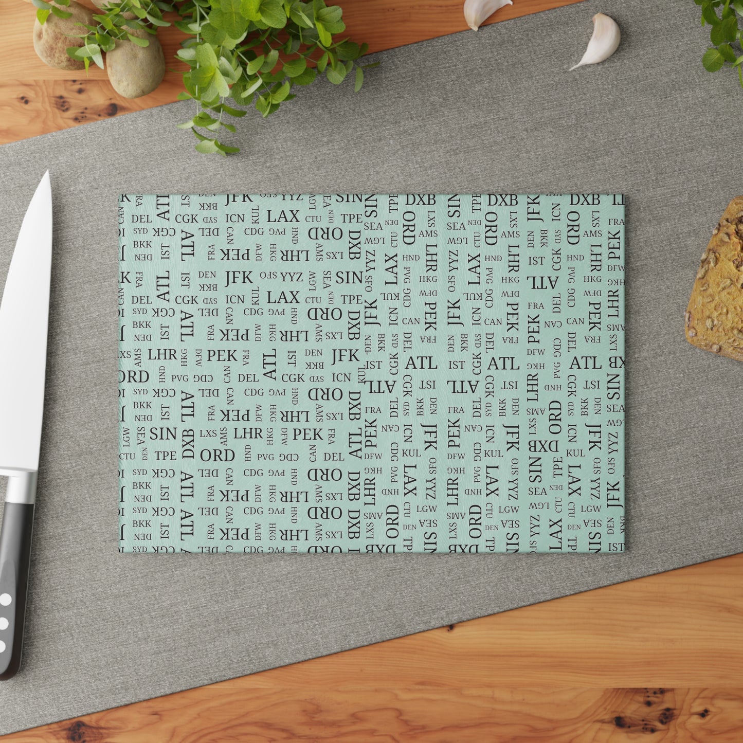 Glass Cutting Board for Travel Lovers, Best Biggest Busiest Airport Codes, Kitchen Decor