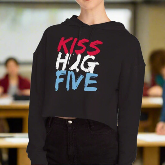 KissHugFive Premium Women’s Cropped Hooded Sweatshirt with Front and Back Printing