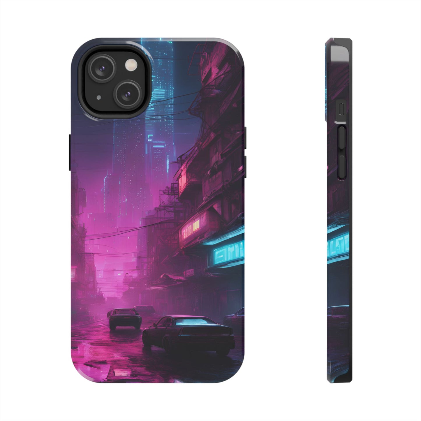 Cyberpunk Alley in Dystopian City Themed Phone Case with Lofi Aesthetic and Robotic Vaporwave Feel