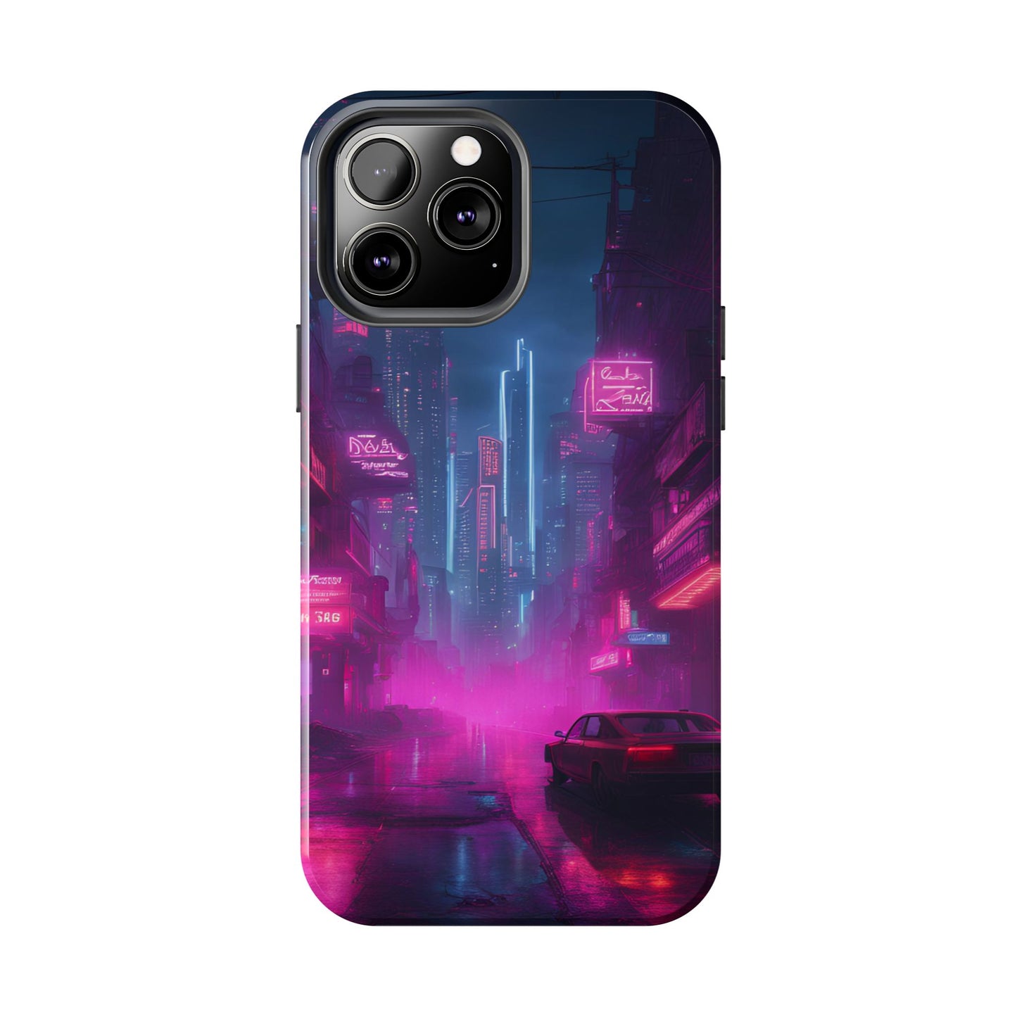 Cyberpunk Neon in a Dystopian Theme Phone Case with Lofi Aesthetic and Robotic Vaporwave Landscape