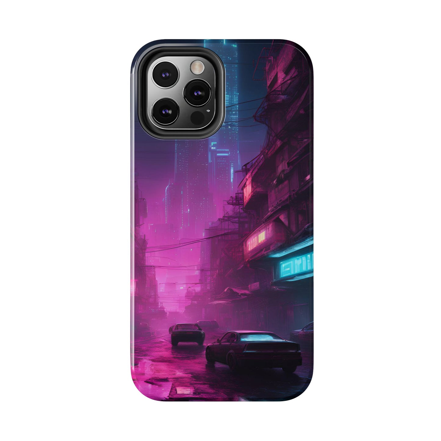 Cyberpunk Alley in Dystopian City Themed Phone Case with Lofi Aesthetic and Robotic Vaporwave Feel