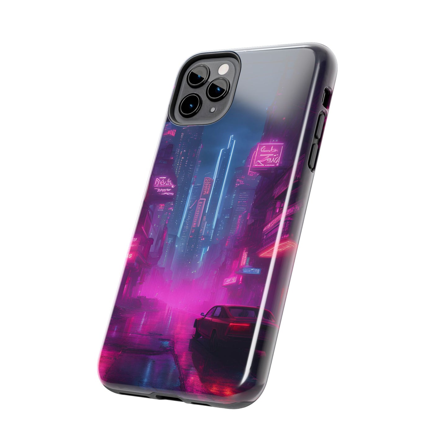 Cyberpunk Neon in a Dystopian Theme Phone Case with Lofi Aesthetic and Robotic Vaporwave Landscape