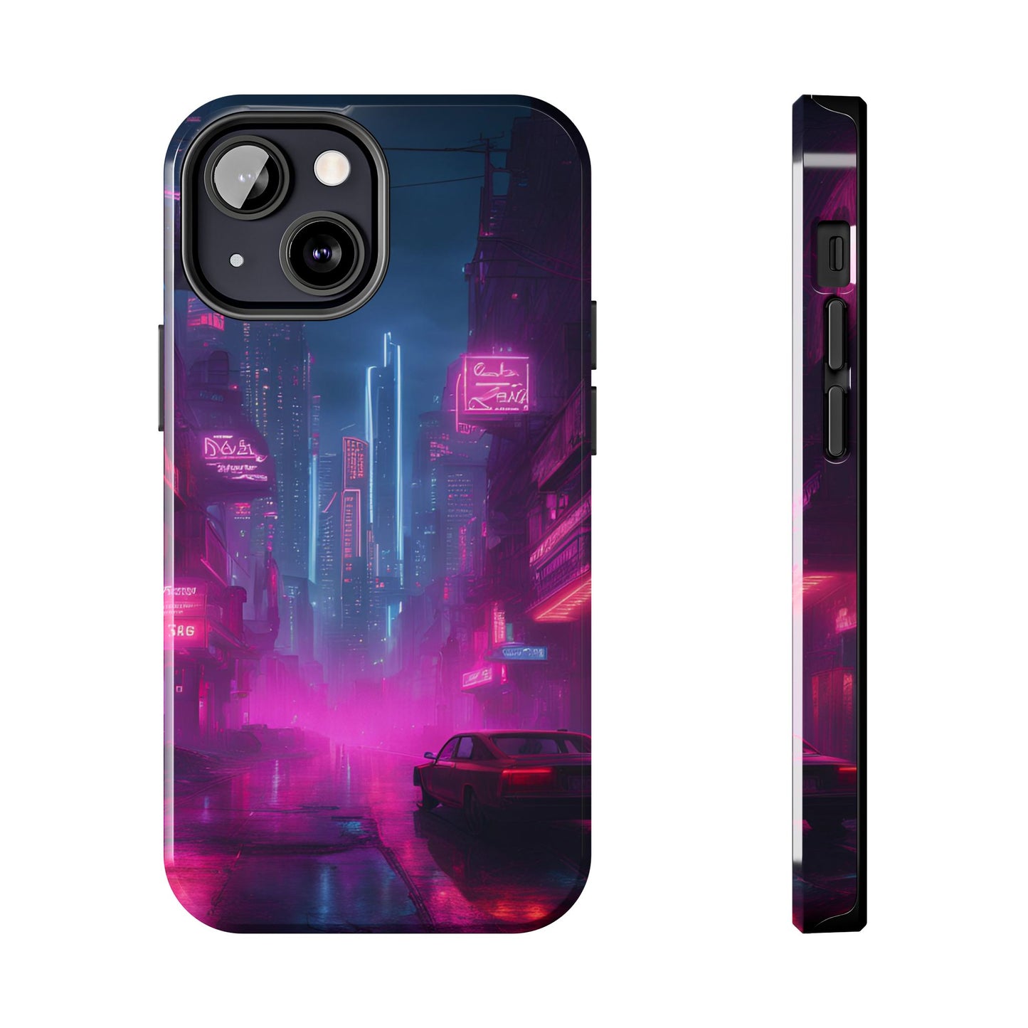 Cyberpunk Neon in a Dystopian Theme Phone Case with Lofi Aesthetic and Robotic Vaporwave Landscape