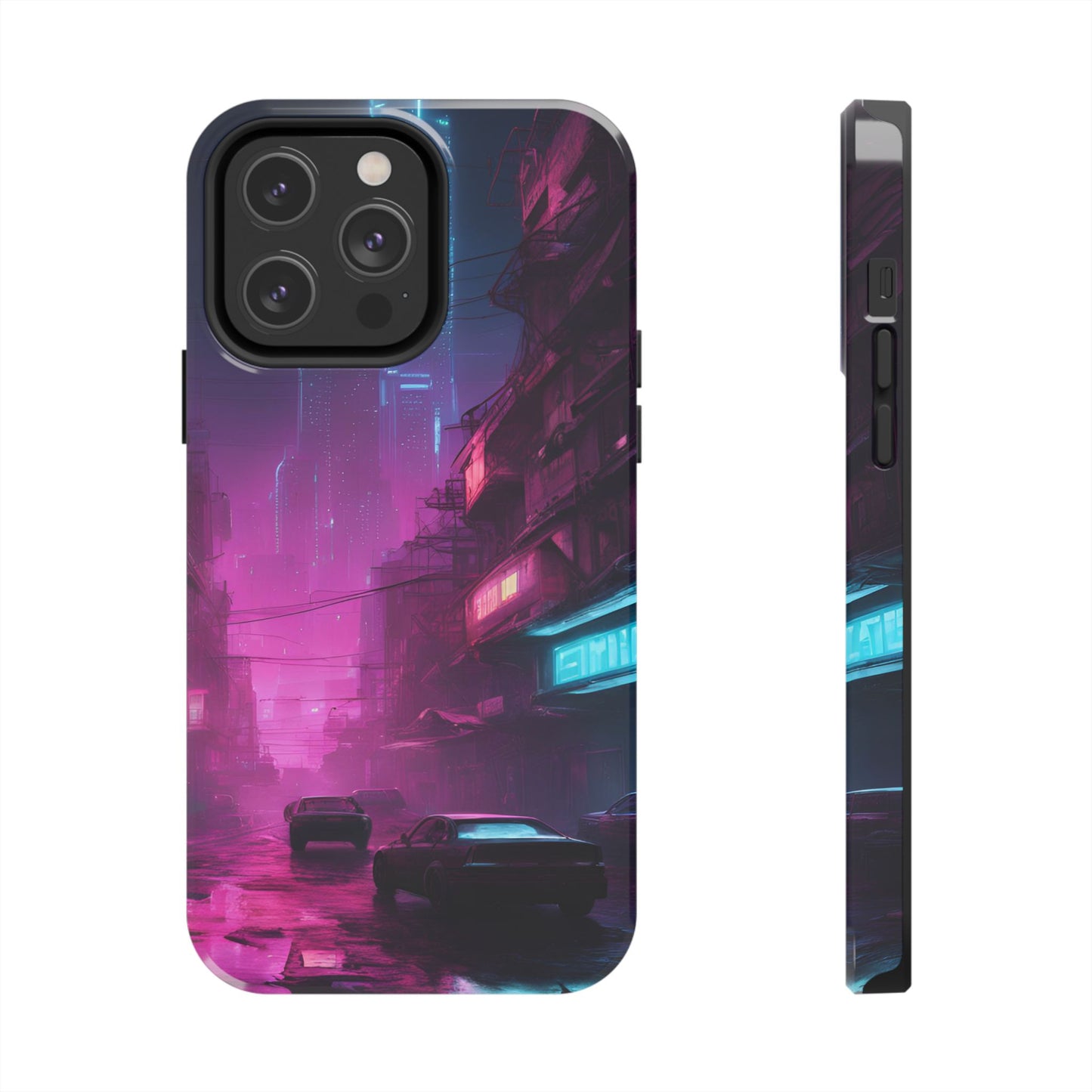 Cyberpunk Alley in Dystopian City Themed Phone Case with Lofi Aesthetic and Robotic Vaporwave Feel