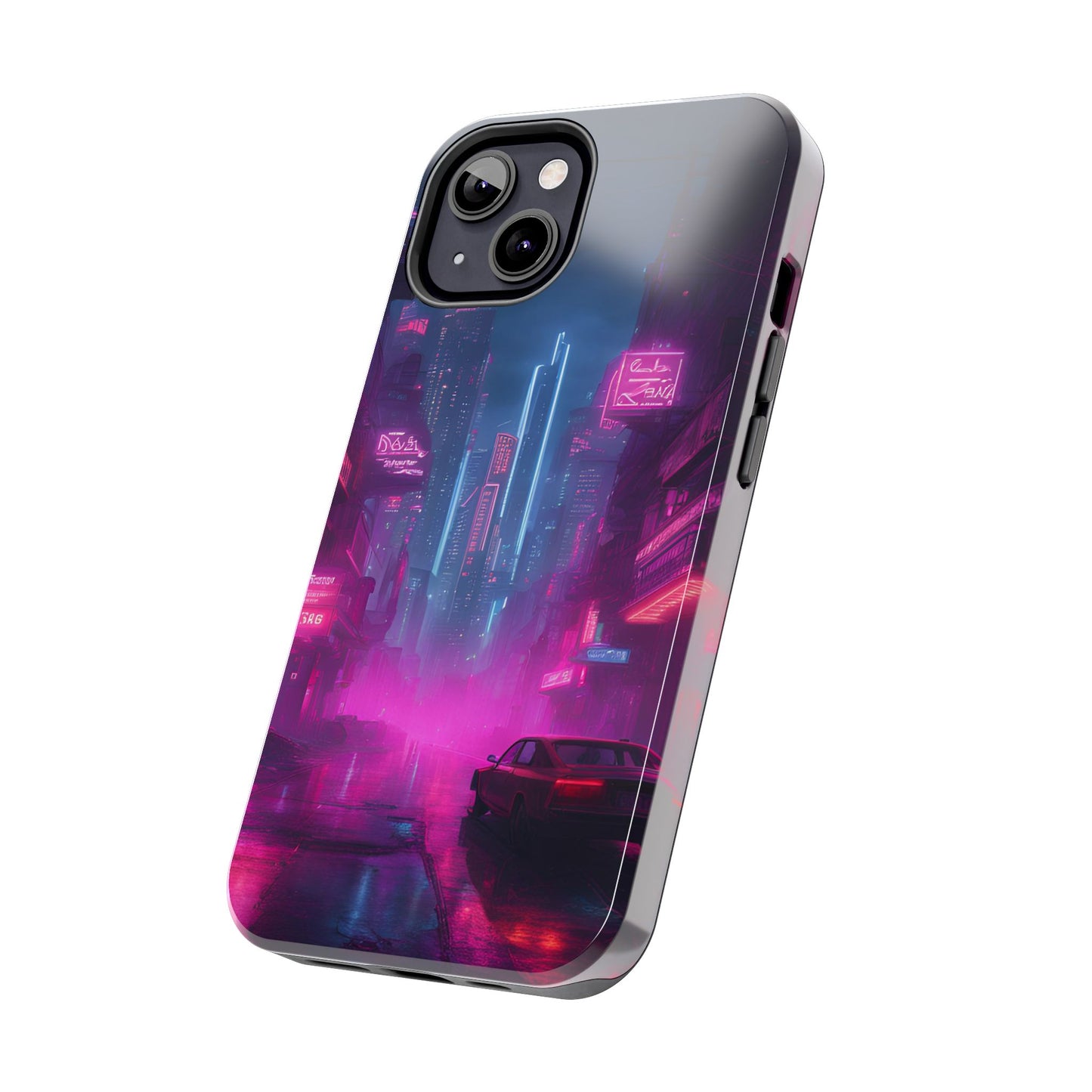 Cyberpunk Neon in a Dystopian Theme Phone Case with Lofi Aesthetic and Robotic Vaporwave Landscape