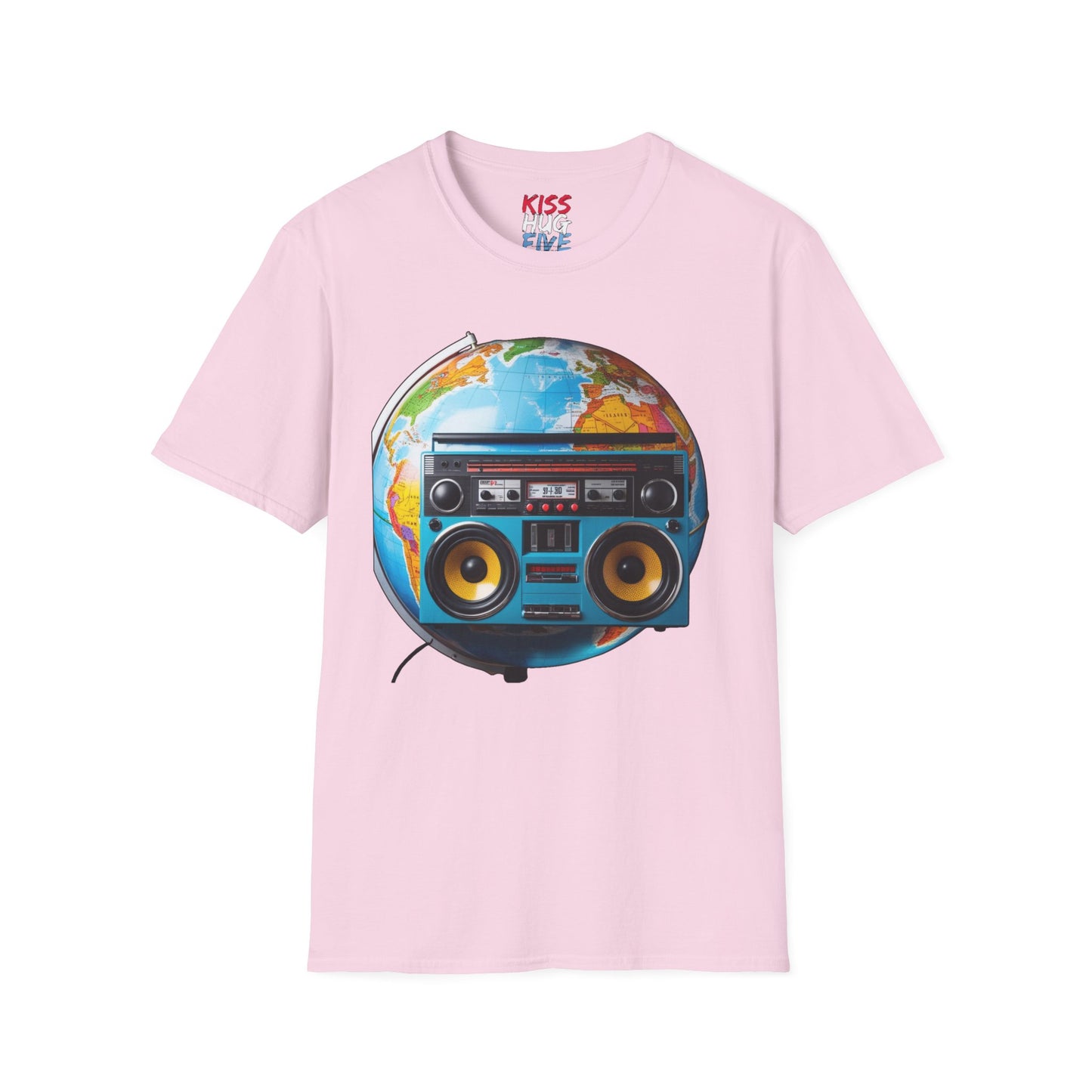 World Globe Travel Map and 1980s Boom Box - Nostalgia Mashup Travel Wear Tee