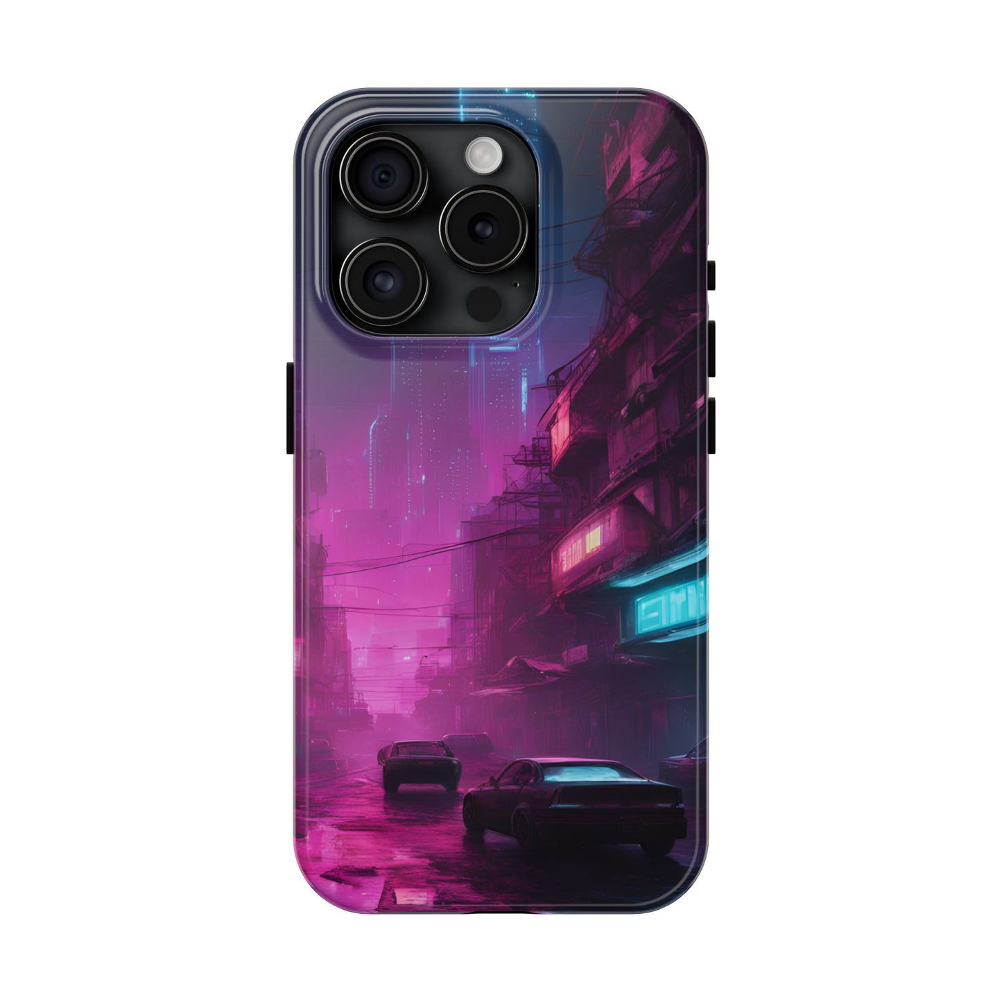 Cyberpunk Alley in Dystopian City Themed Phone Case with Lofi Aesthetic and Robotic Vaporwave Feel