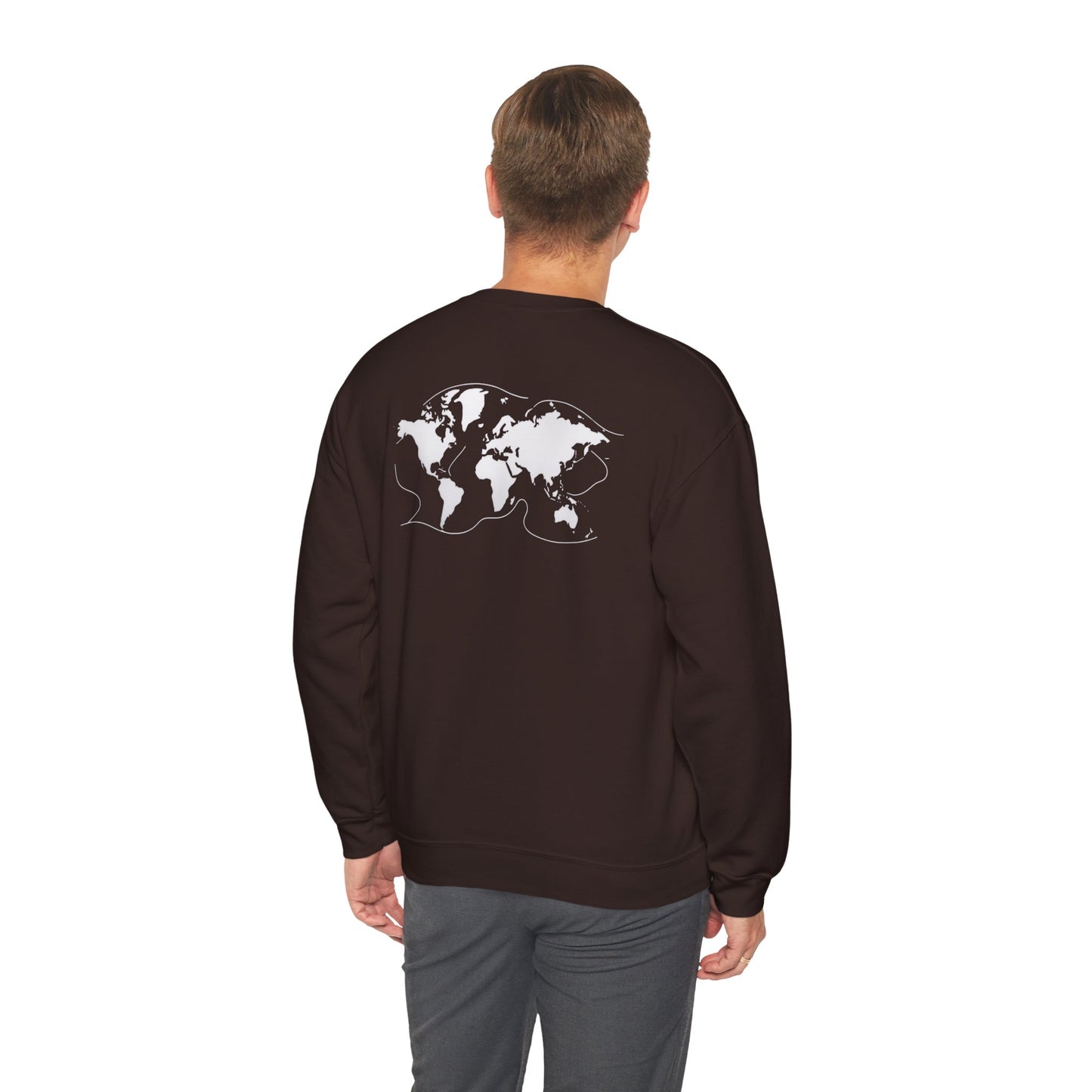 Crewneck World Map Sweatshirt- "I Get Around" Travel Lover, Front and Back Design