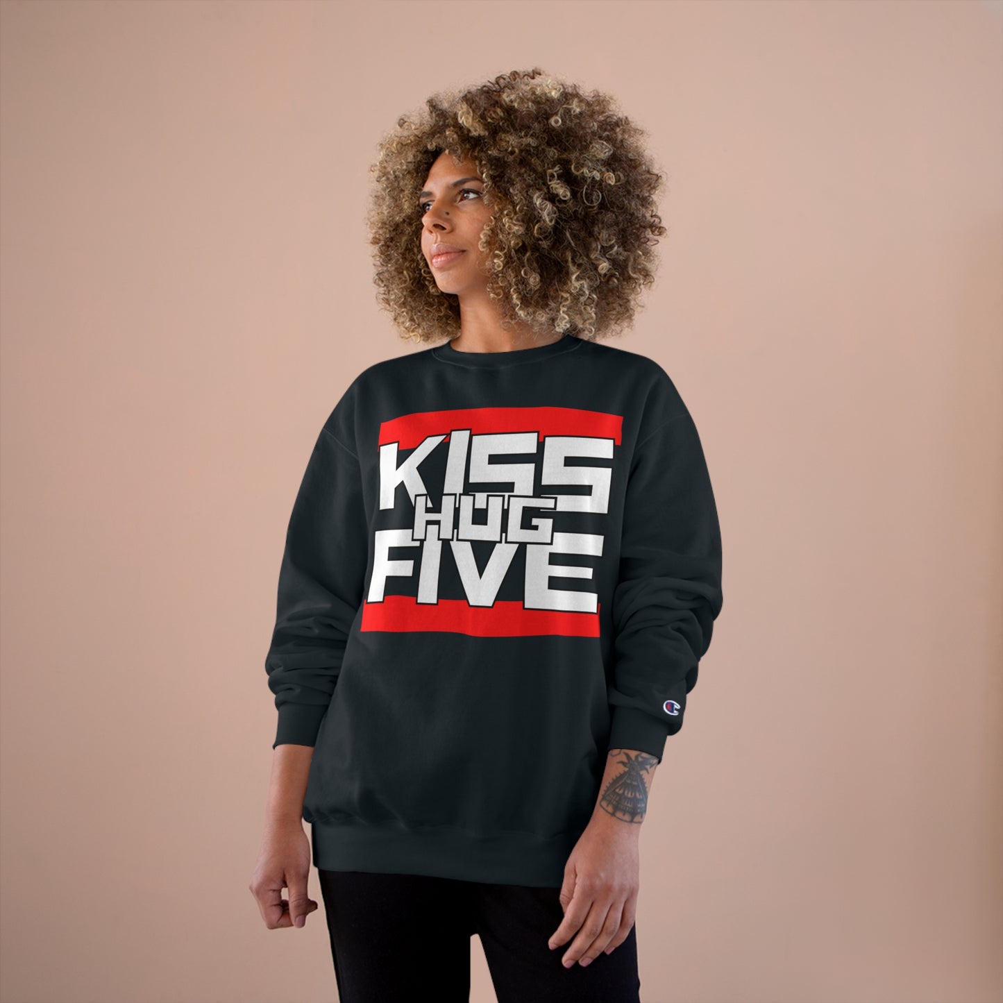 Premium Champion Sweatshirt by KissHugFive Design, Colorful Logo and Front & Back Printing