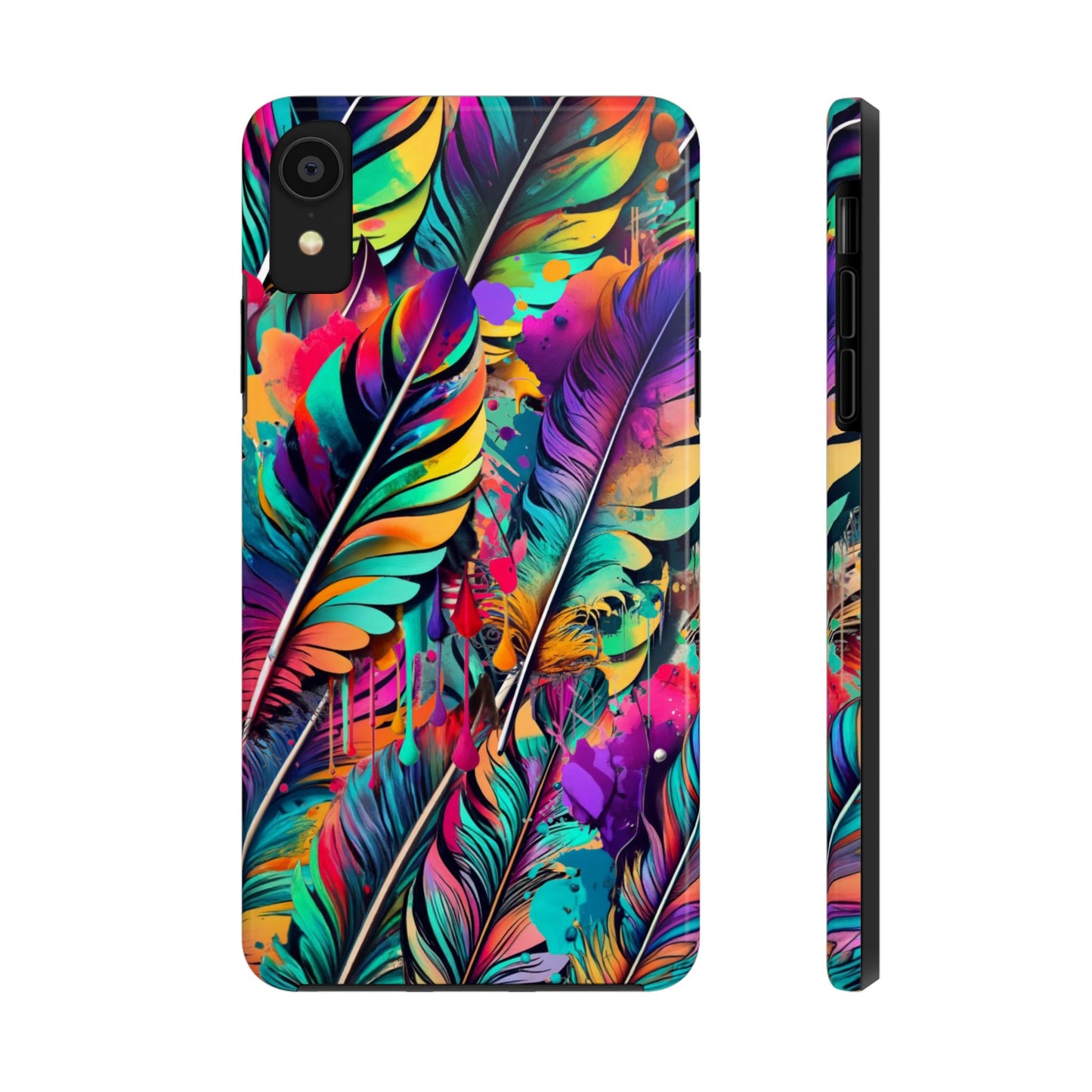 Feather Art, Vivid Color Ink Drip Phone Case, Fusion of Vaporwave and Pastel Colors