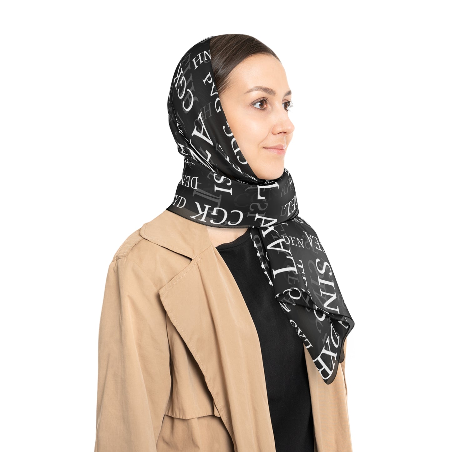 Poly Scarf Black with Best International Airports, IATA Codes,Travel Gift, Travel Accessories