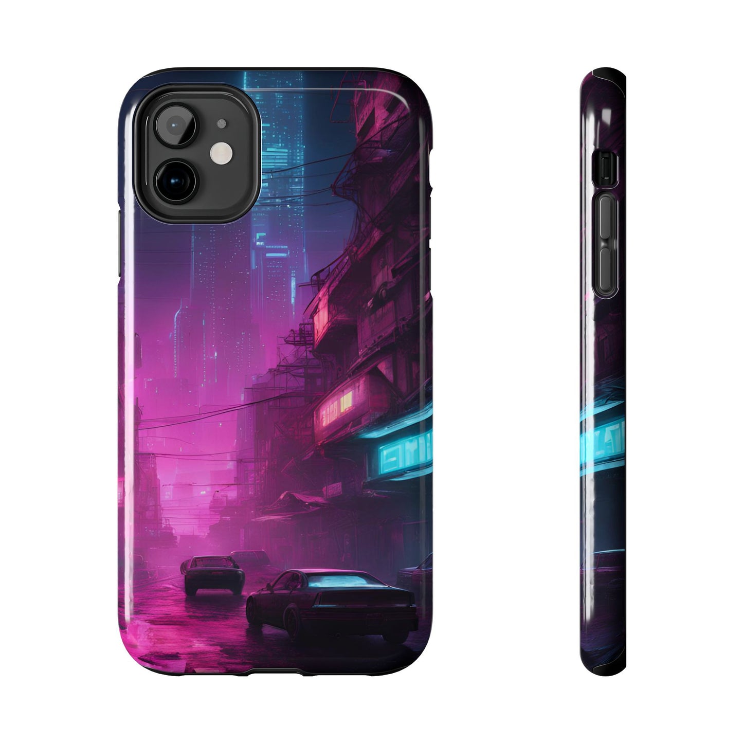 Cyberpunk Alley in Dystopian City Themed Phone Case with Lofi Aesthetic and Robotic Vaporwave Feel