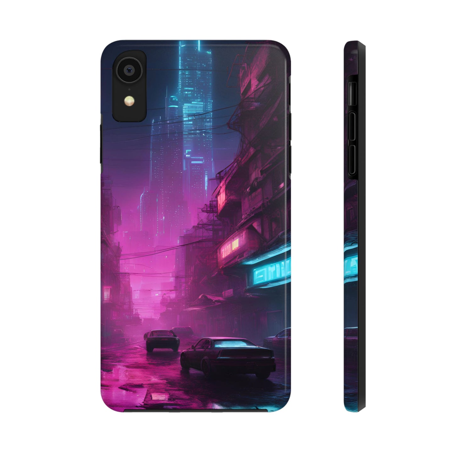 Cyberpunk Alley in Dystopian City Themed Phone Case with Lofi Aesthetic and Robotic Vaporwave Feel