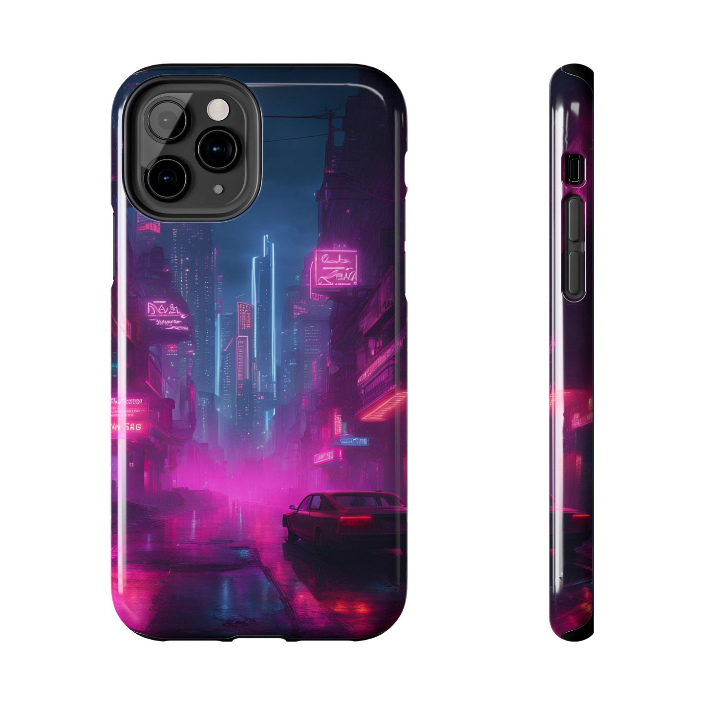 Cyberpunk Neon in a Dystopian Theme Phone Case with Lofi Aesthetic and Robotic Vaporwave Landscape