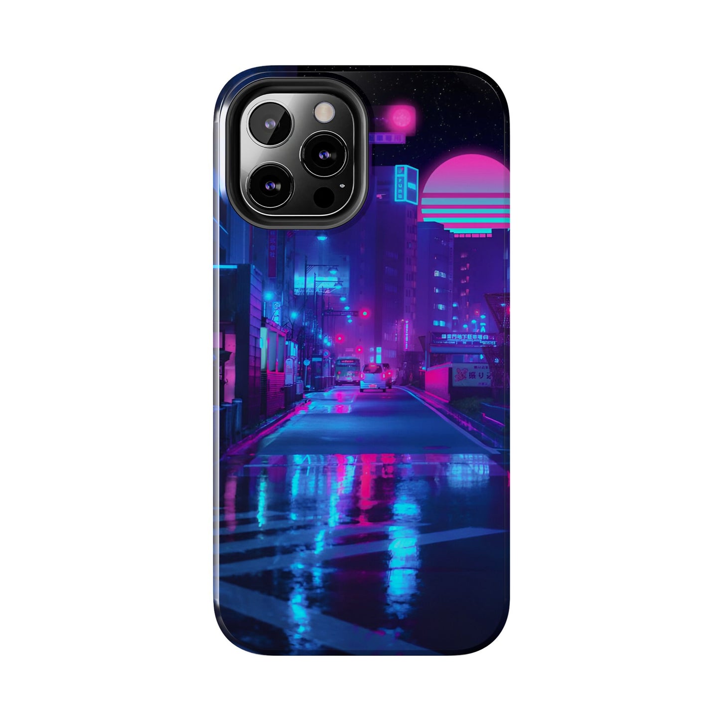 Cyberpunk Street, Dystopian Cyberpunk themed Phone Case with Lofi Aesthetic and Robotic Vaporwave Landscape