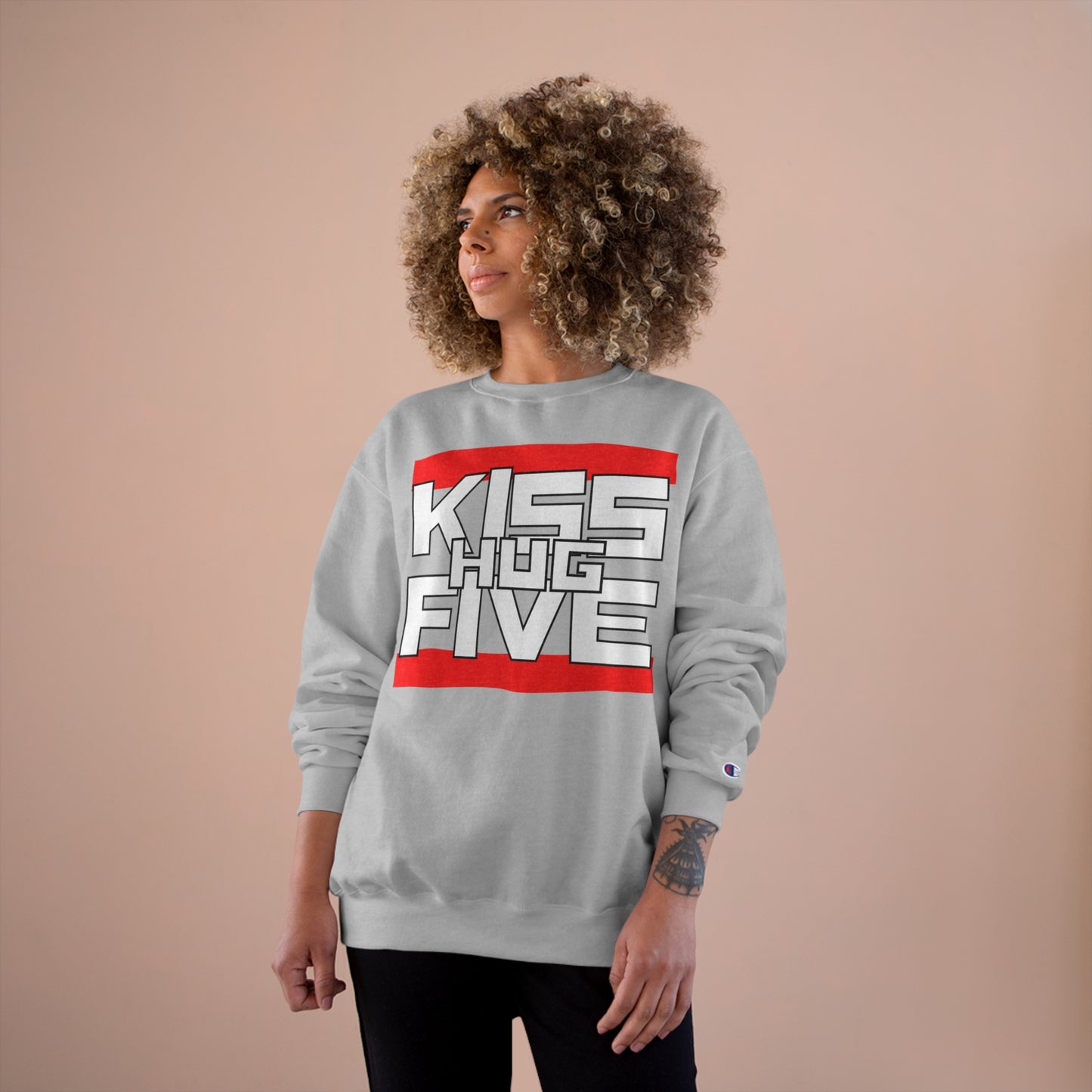 Premium Champion Sweatshirt by KissHugFive Design, Colorful Logo and Front & Back Printing