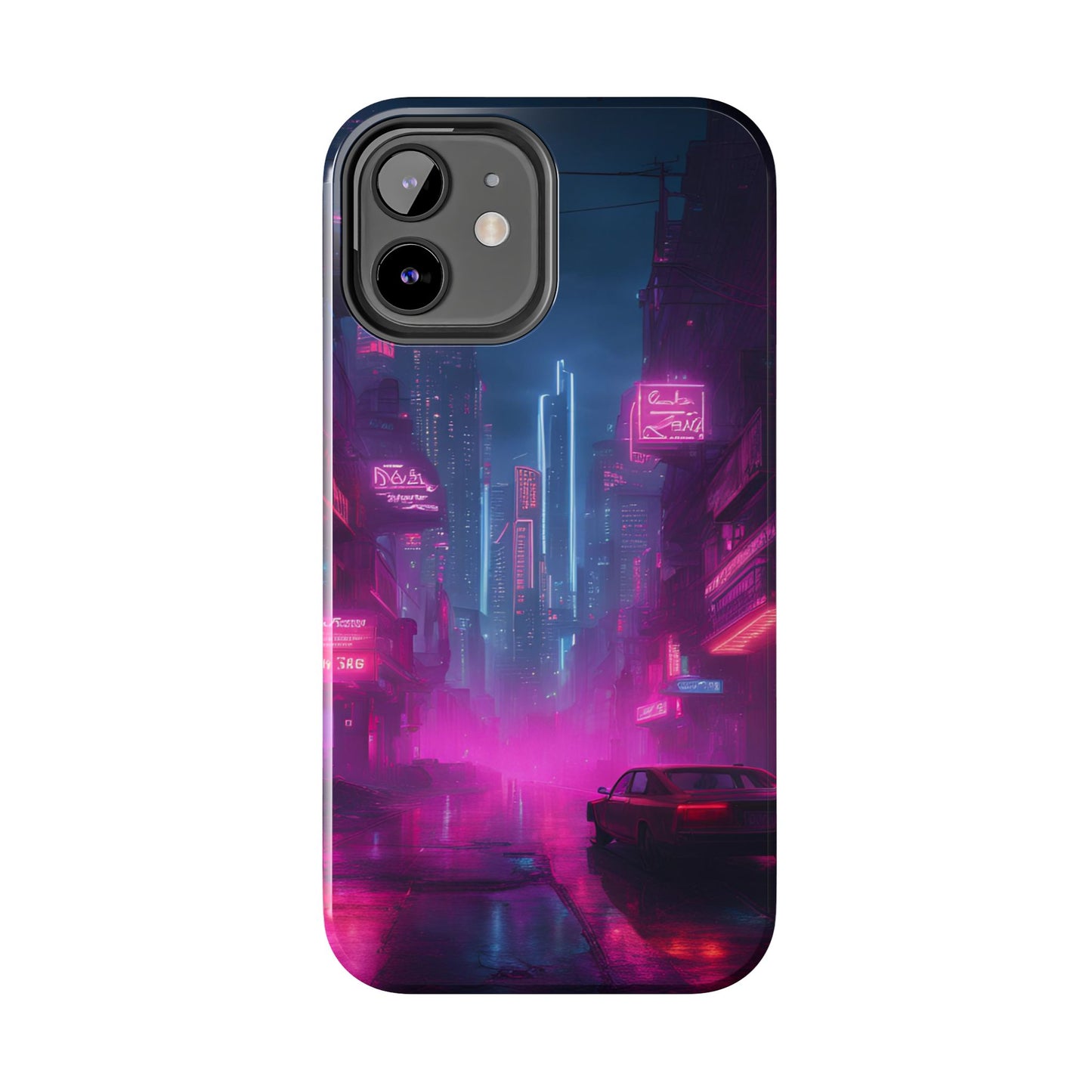 Cyberpunk Neon in a Dystopian Theme Phone Case with Lofi Aesthetic and Robotic Vaporwave Landscape