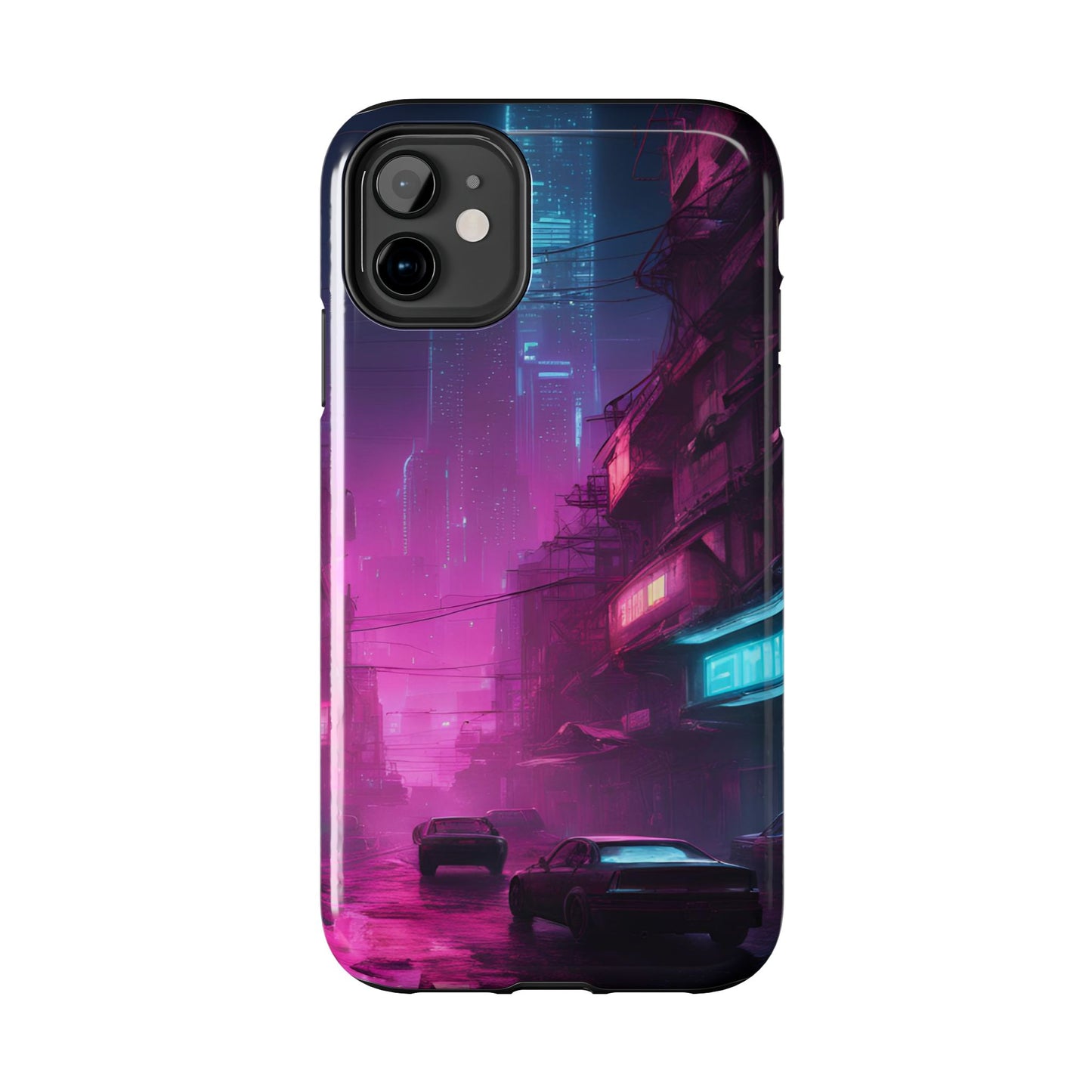 Cyberpunk Alley in Dystopian City Themed Phone Case with Lofi Aesthetic and Robotic Vaporwave Feel