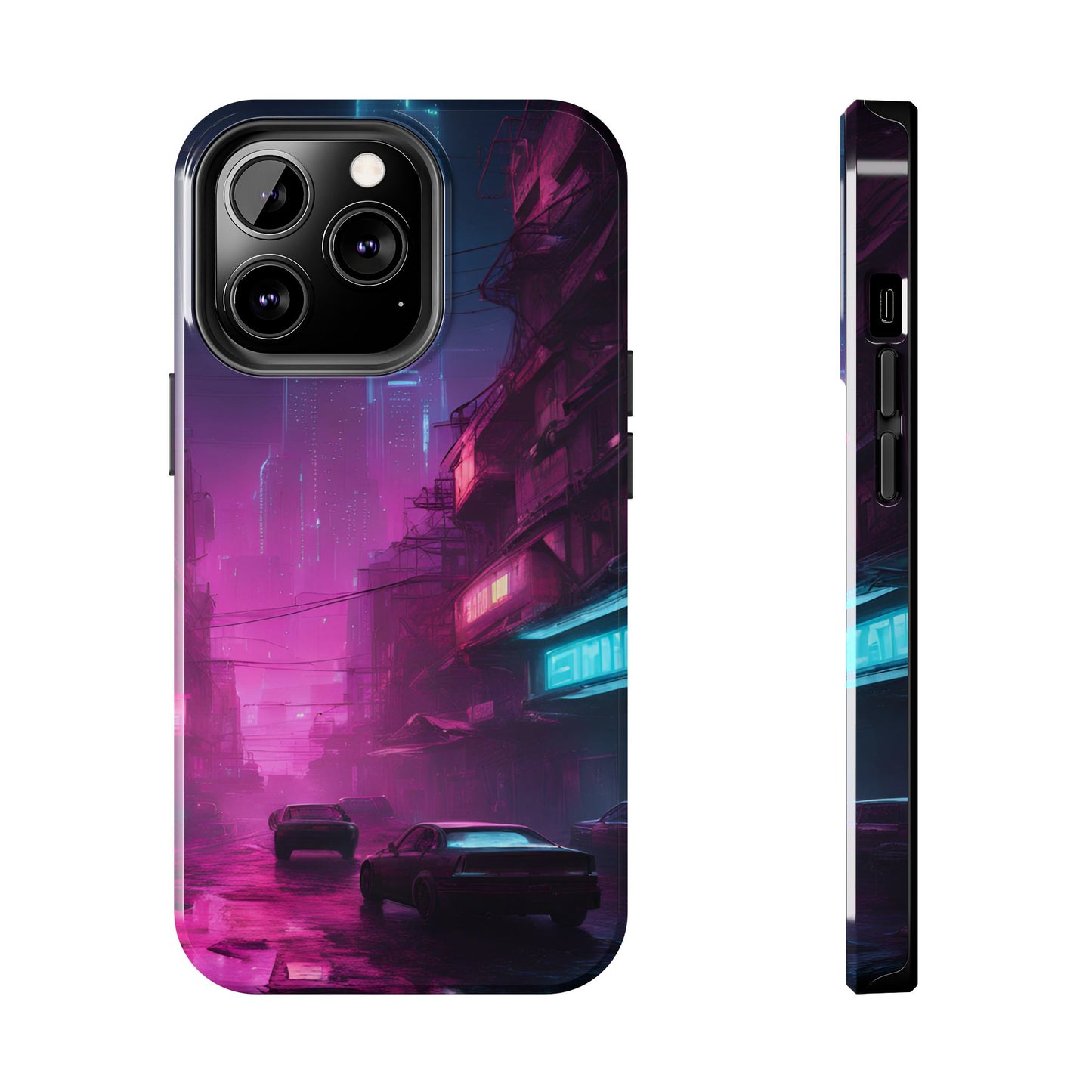 Cyberpunk Alley in Dystopian City Themed Phone Case with Lofi Aesthetic and Robotic Vaporwave Feel