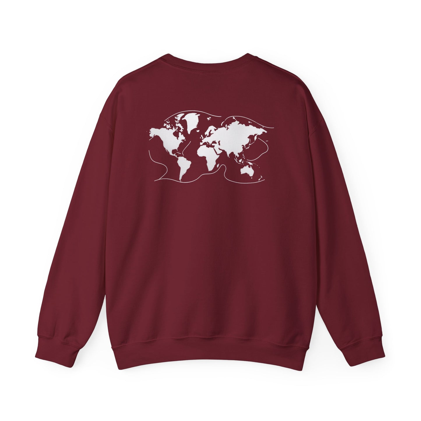 Crewneck World Map Sweatshirt- "I Get Around" Travel Lover, Front and Back Design