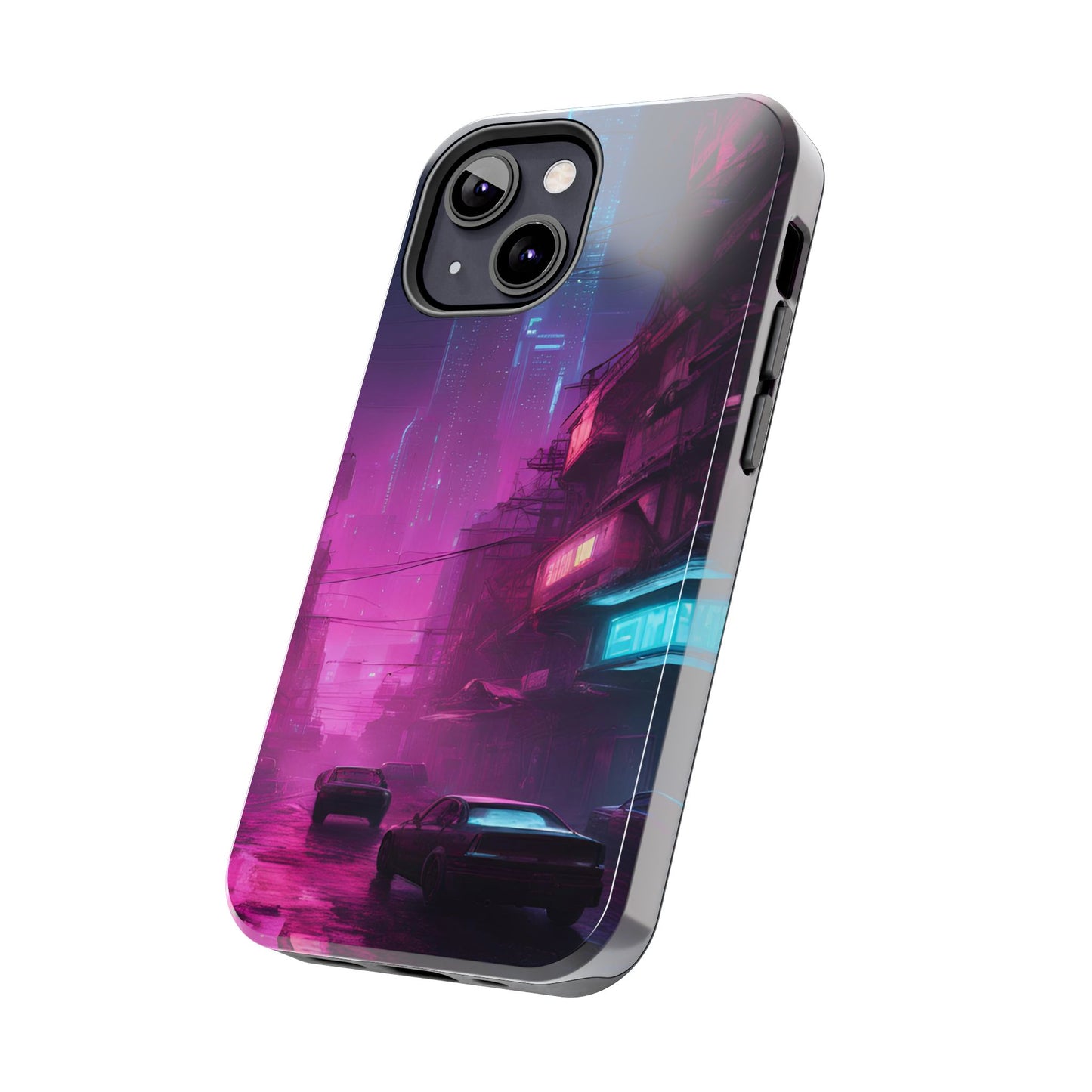 Cyberpunk Alley in Dystopian City Themed Phone Case with Lofi Aesthetic and Robotic Vaporwave Feel