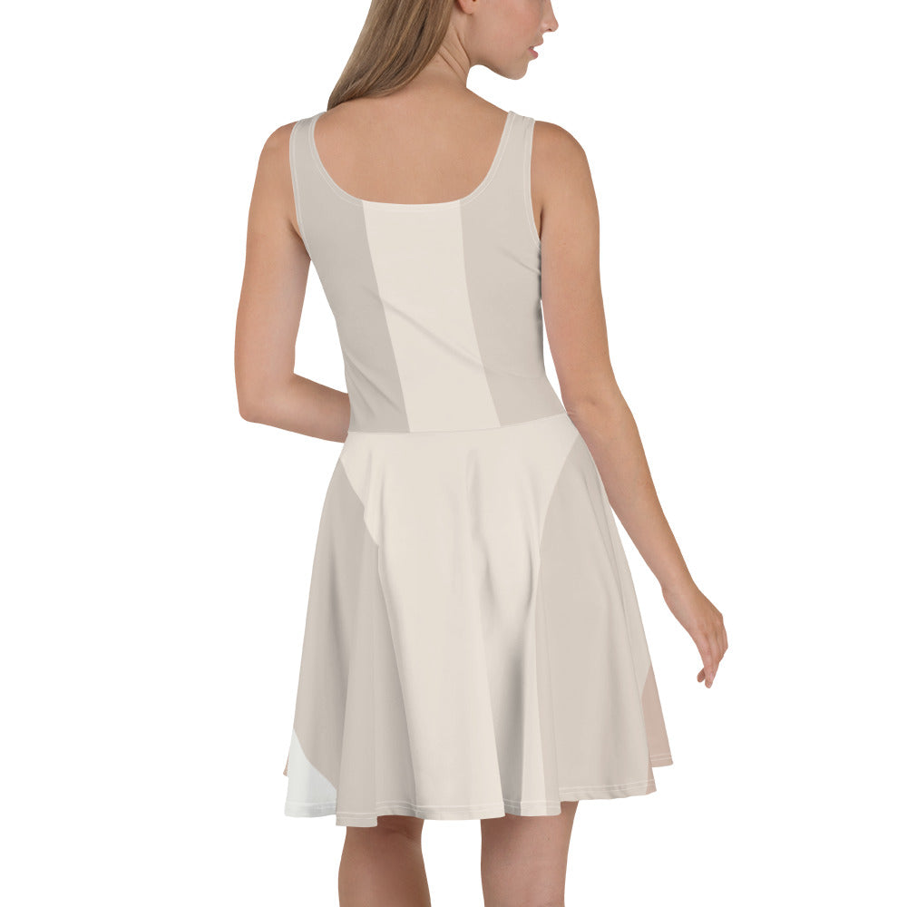 Minimalist Earth Tone Natural, Soft, Sleeveless Skater Dress, Flared Skirt