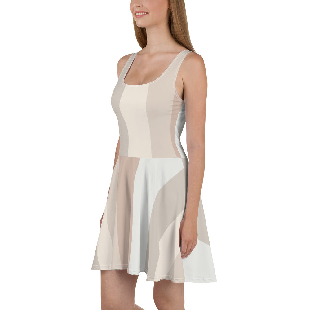 Minimalist Earth Tone Natural, Soft, Sleeveless Skater Dress, Flared Skirt