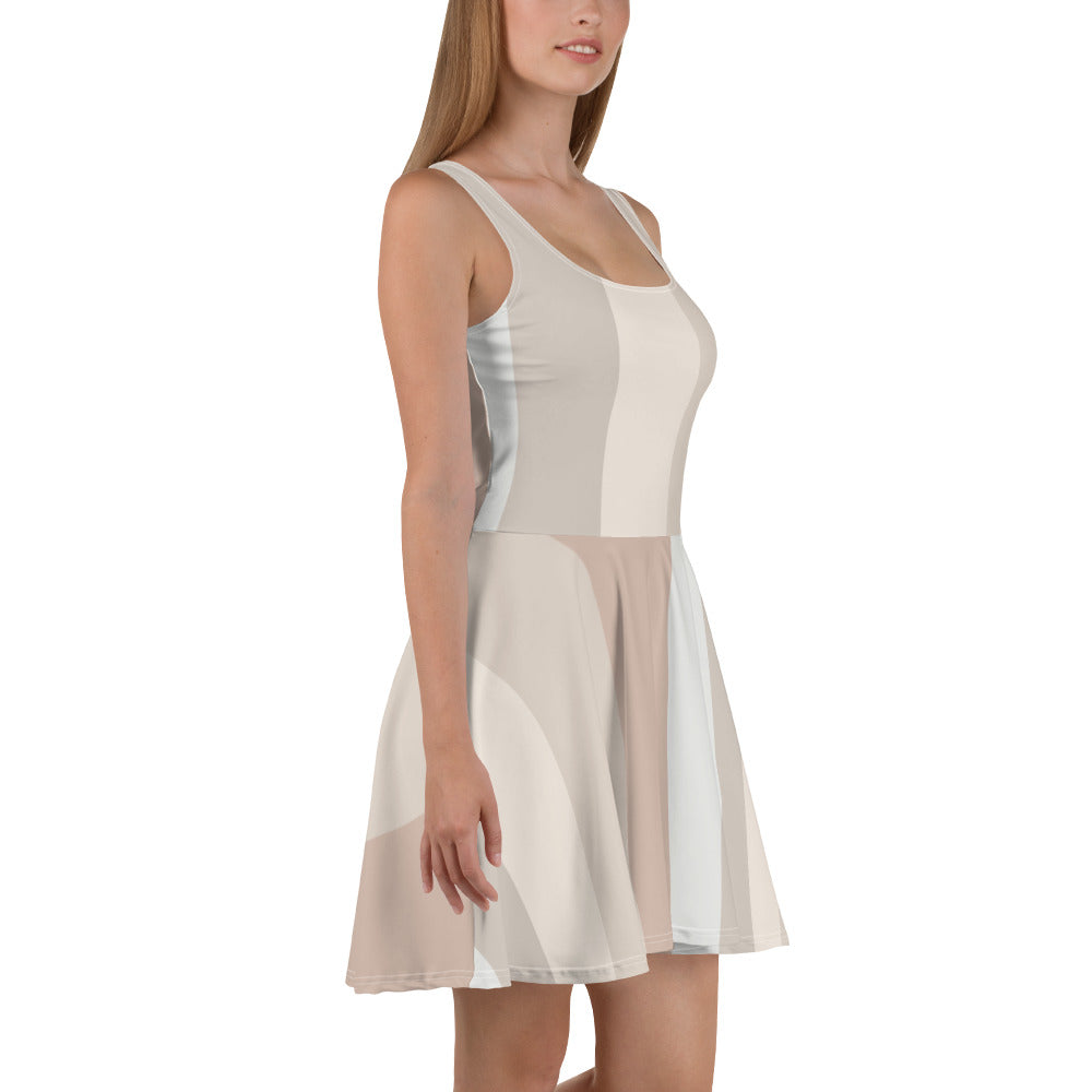 Minimalist Earth Tone Natural, Soft, Sleeveless Skater Dress, Flared Skirt