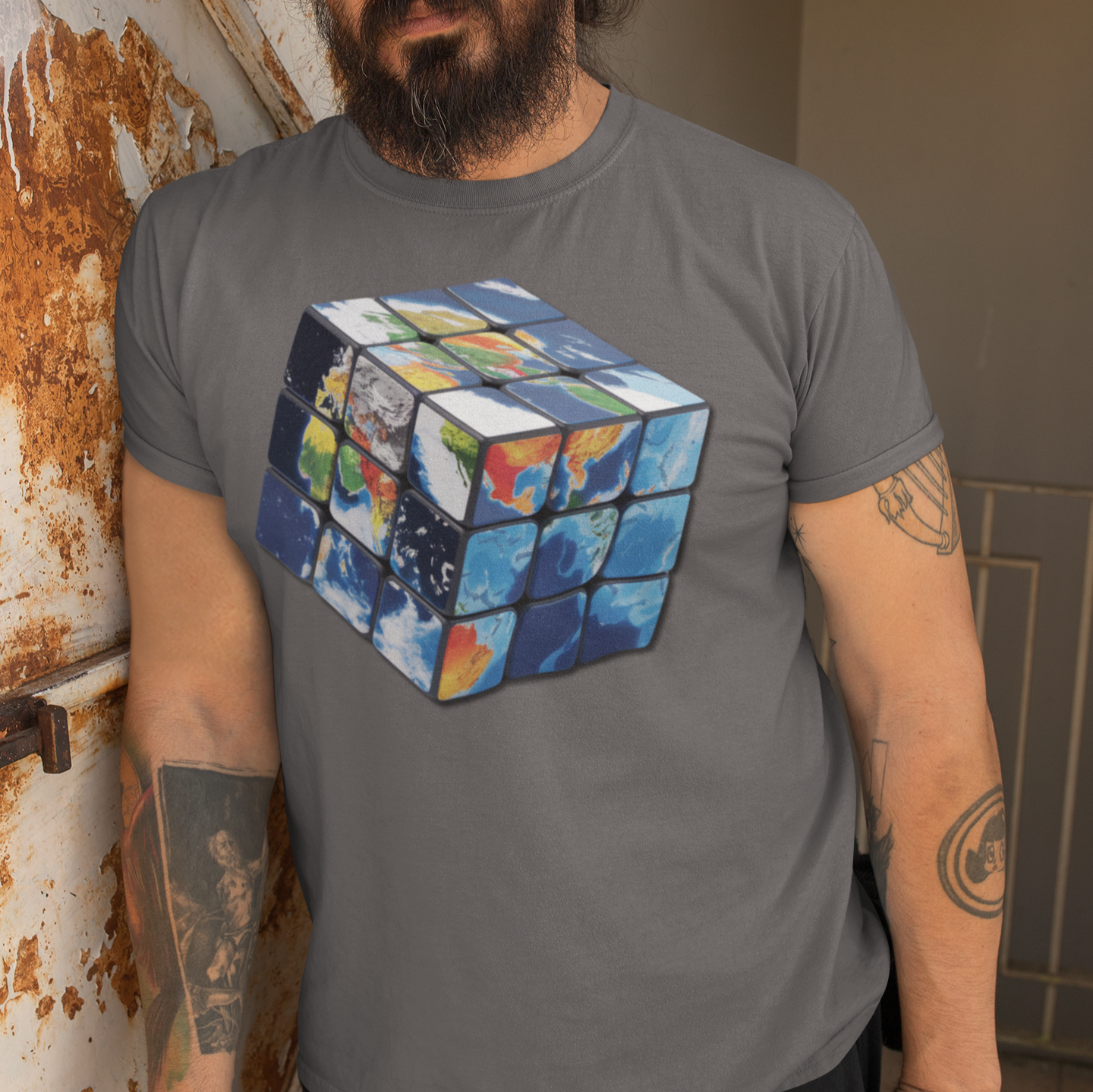 Rubik's Cube World Map Mashup Travel Wear Tee